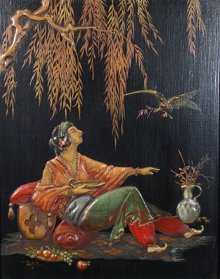 Lot 1054 - A pair of Japan lacquered panels, each 24x19cm,...