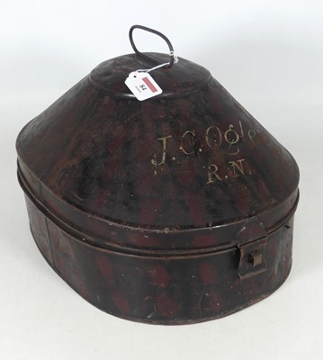 Lot 84 - A 19th century toleware hat box, inscribed...