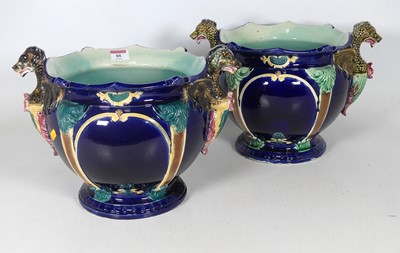 Lot 88 - A pair of polychrome glazed majolica...