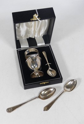 Lot 198 - A modern silver three-piece christening set to...