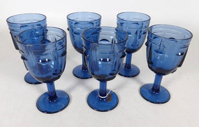Lot 132 - A set of six contemporary blue glass goblets...