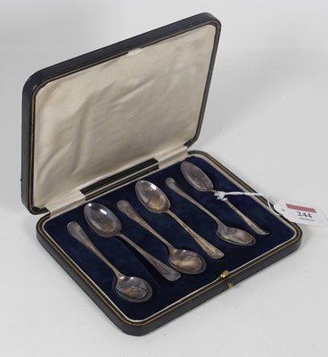 Lot 244 - A set of six George VI silver teaspoons in a...