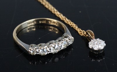 Lot 268 - A 9ct gold diamond flower head cluster pendant,...