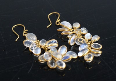 Lot 285 - A pair of contemporary yellow metal moonstone...
