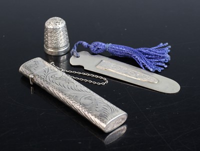 Lot 315 - A modern silver book mark, together with a...