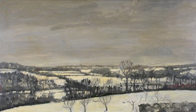 Lot 1073 - A Goldsmith, a landscape under snow - oil on...