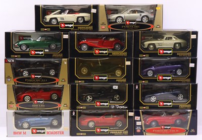 Lot 592 - 14 Burago 1/18 scale diecast cars, to include...