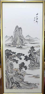 Lot 1105 - A Japanese scroll, painted with a landscape,...