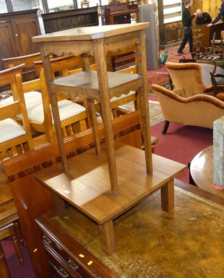 Lot 1286 - An oak and inlaid two-tier occasional table,...