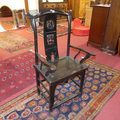 Lot 1297 - A Chinese stained elm pierced splatback and...