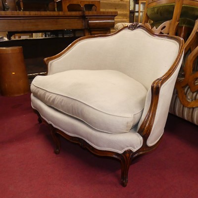 Lot 1301 - A French walnut framed and pale fabric...