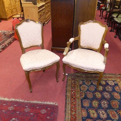 Lot 1302 - A French walnut open armchair, together with a...