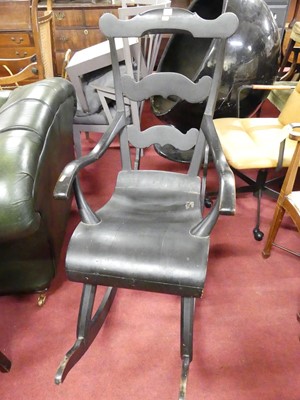 Lot 1315 - A black painted shaped ladder back open...