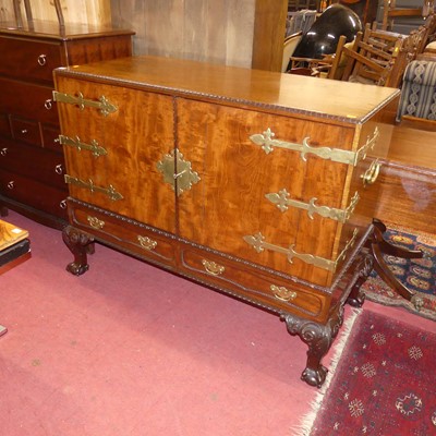 Lot 1347 - A walnut and brass strapwork mounted double...