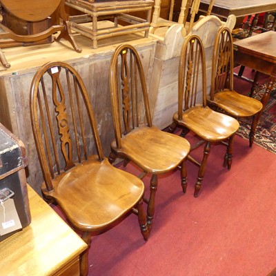Lot 1377 - A set of four elm seat splatback dining chairs,...