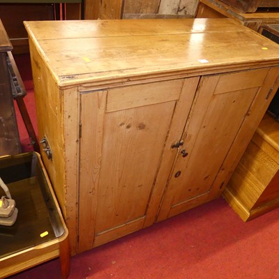 Lot 1380 - A 19th century rustic pine low double door...