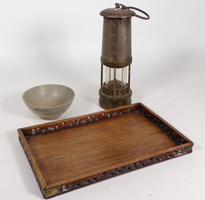 Lot 398 - A Chinese hardwood tray, having a raised...