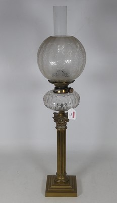 Lot 102 - A Victorian oil lamp, having an acid-etched...
