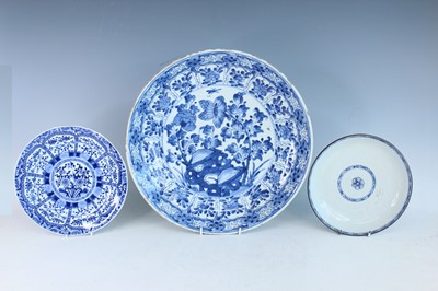 Lot 50 - Three Chinese blue and white dishes, 18th and...