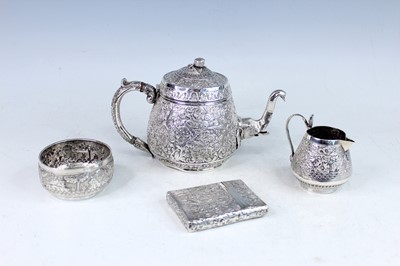 Lot 7 - An Anglo-Indian silver three-piece tea set and...
