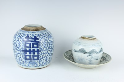 Lot 41 - Two Chinese blue and white jars, Qing Dynasty,...