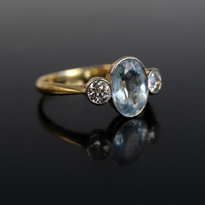 Lot 2065 - A yellow metal aquamarine and diamond...