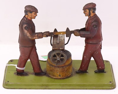 Lot 960 - Weedon tinplate mechanical toy, two workers...