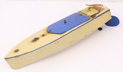 Lot 1204 - Hornby tinplate speedboat ‘Racer II’ cream...