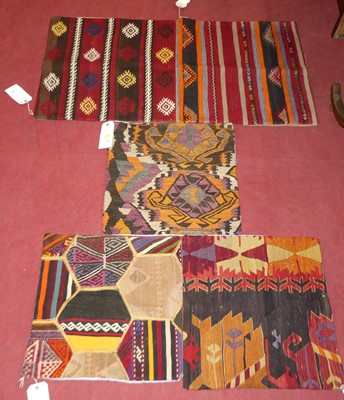Lot 1250 - Five Anatolian Kilim cushion covers, three...