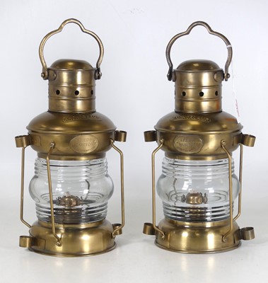 Lot 512 - A pair or contemporay ship style, brass effect,...