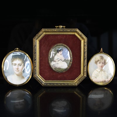 Lot 503 - Three miniature portrait studies, each framed...