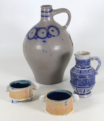 Lot 26 - A late 19th century French stoneware flagon,...