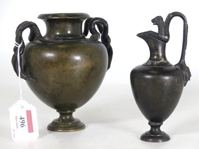 Lot 496 - A small grand tour style bronze ewer or...