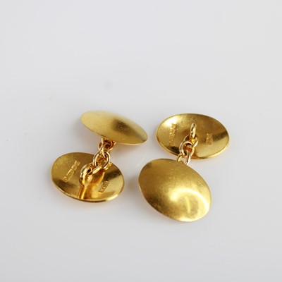 Lot 2034 - A pair of 15ct yellow gold domed oval...