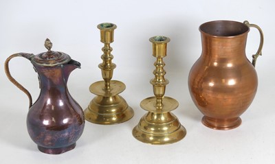 Lot 58 - A pair of Dutch cast brass table candlesticks,...