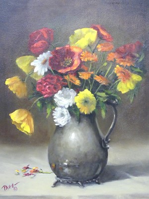Lot 1010 - M. Beth Page - Silver pitcher, oil on canvas,...
