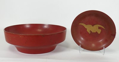 Lot 105 - An early 20th century Japanese red lacquered...