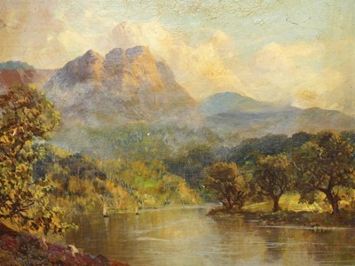 Lot 1033 - David Watts - Loch scene in the Trossachs, oil...