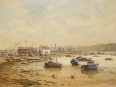 Lot 1046 - D. Davis - Lowtide, Woodbridge, watercolour,...