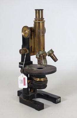 Lot 111 - A Carl Zeiss Jena brass monocular microscope,...