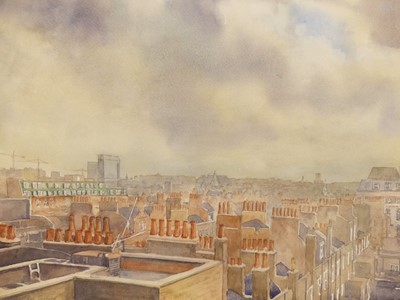 Lot 1057 - Ron Cosford - Rooftops, watercolour, 27 x...