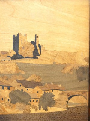 Lot 1106 - A pair of continental marquetry landscape...