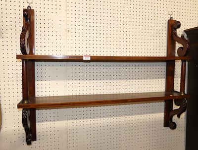 Lot 1153 - A mahogany and burr oak two-tier hanging wall...
