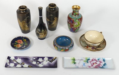 Lot 174 - A pair of Japanese bronze vases of shouldered...