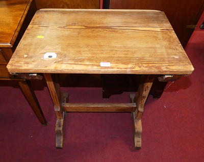 Lot 1274 - A pitch pine adjustable school desk having a...