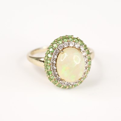 Lot 291 - A modern 9ct gold, cabochon opal, white...