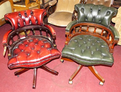 Lot 1336 - A contemporary mahogany green leather buttoned...