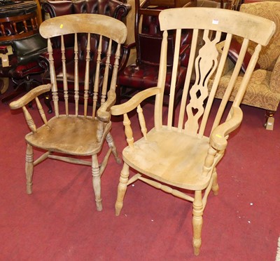 Lot 1339 - A contemporary beech splat back farmhouse open...
