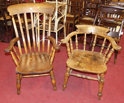 Lot 1354 - An elm seat and stained beech slat back...