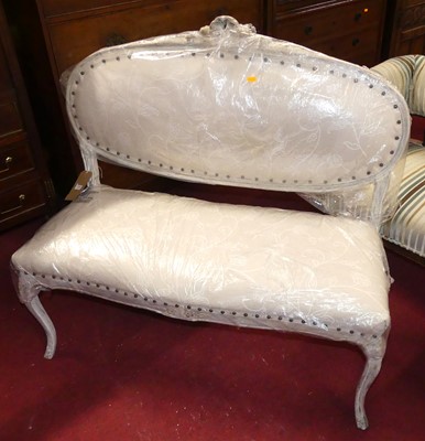 Lot 1361 - A French limed framed and pale floral fabric...